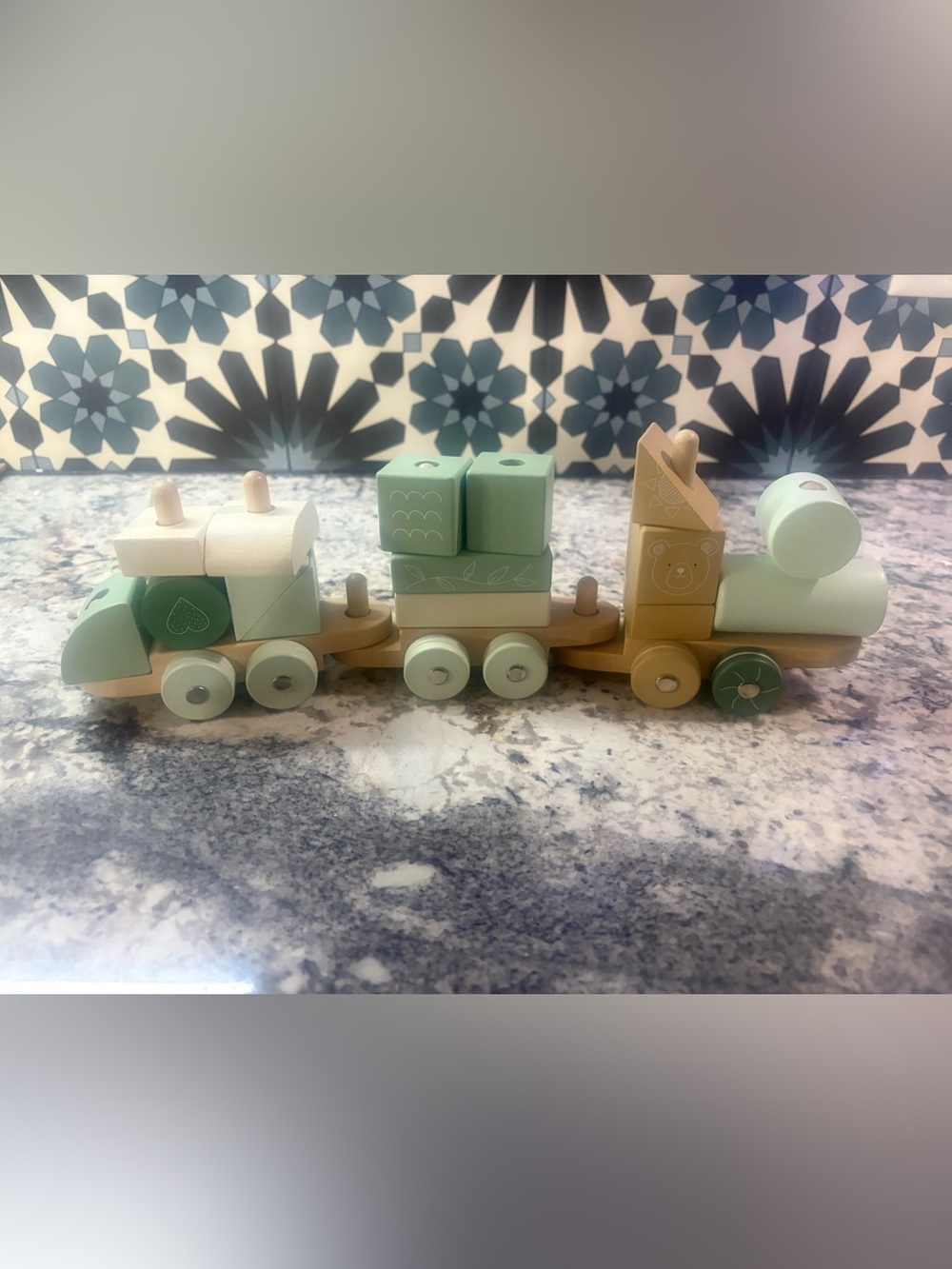 Wooden Stackable Toy Train in Mint, Sage & Natural